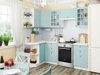 Небольшая угловая кухня в голубом и белом цвете Ростов-на-Дону